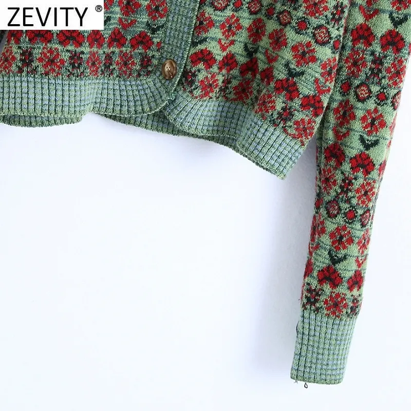 Zevity mujeres vintage color a juego patchwork impresión tejido suéter femenino manga larga chic cardigans retro kimono tops S549 210218