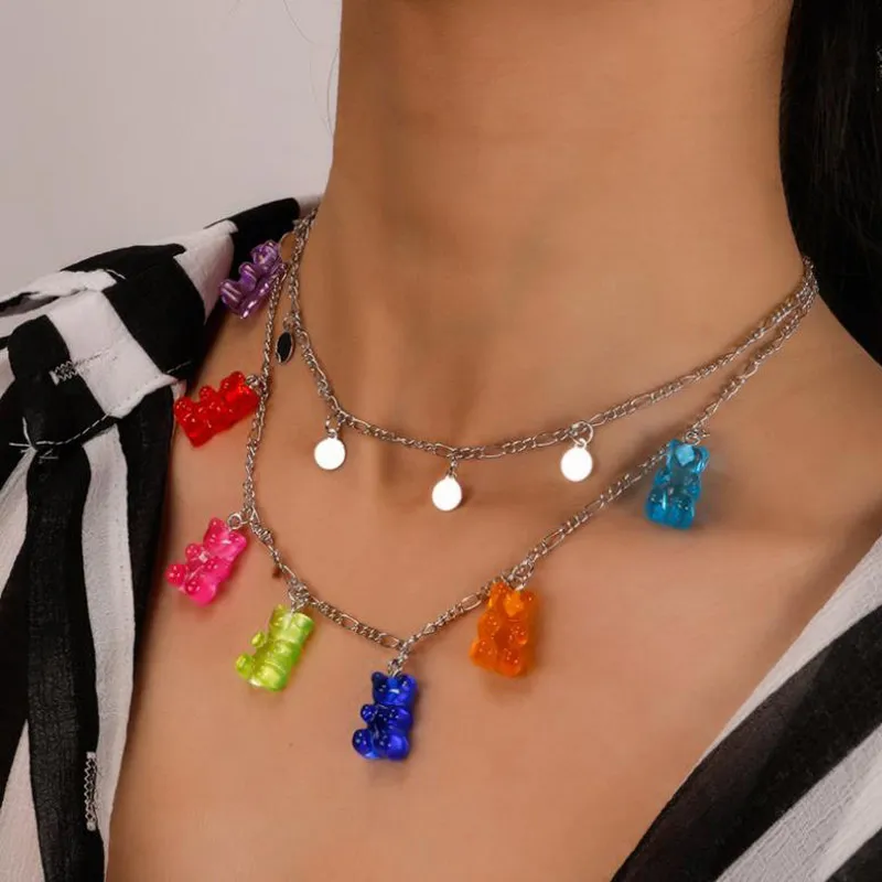 Mini colliers gommeux couleur bonbon pour femmes, cadeau de noël, pendentifs à paillettes de couleur argent
