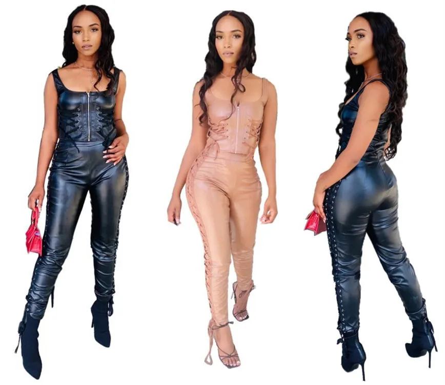 Katı Renk Serin Kız Streetwear İki Parçalı Eşleştirme Setleri Kadınlar Slim-Fit Tankı Tunik Sıska Yüksek Bel Pantolon Pantolon Satış 210525
