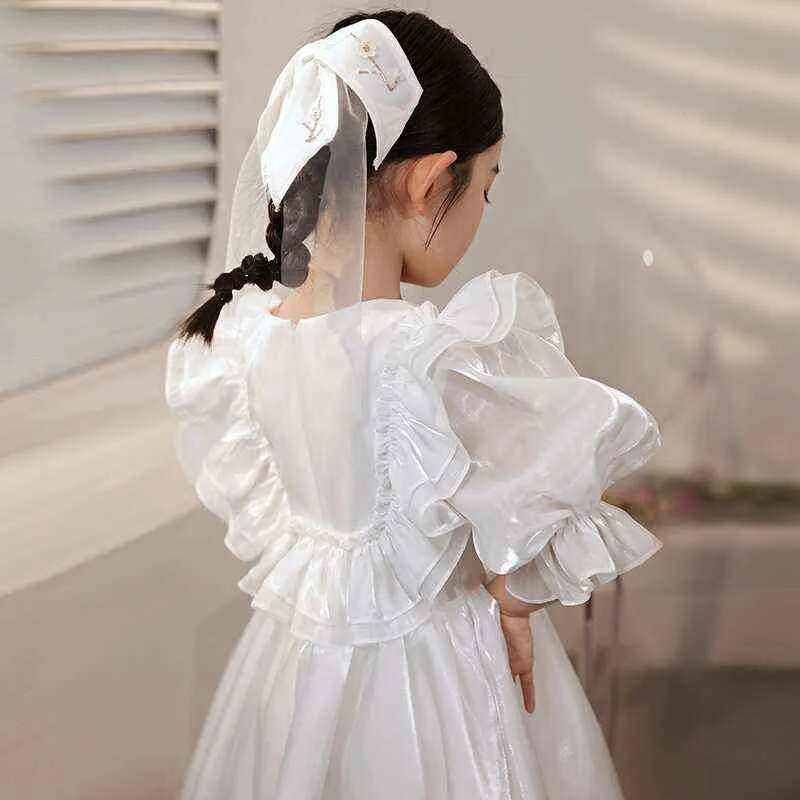 Tonåringar barn vita långa klänningar för tjejer solid färg tutu klänning halv ärm bebis barns sommar söt kläder tjej kostymer g1129