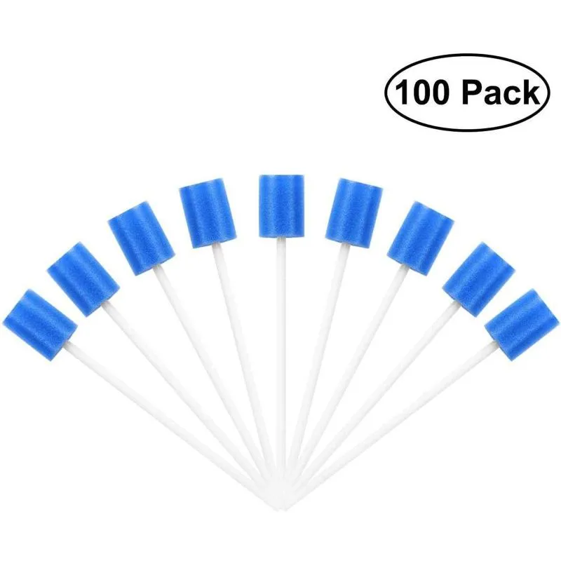 Forks Pack Of 100 Disposable Oral Care Sticks With Blue Sponge Tip And Hygiene Cotton Swabs For329H