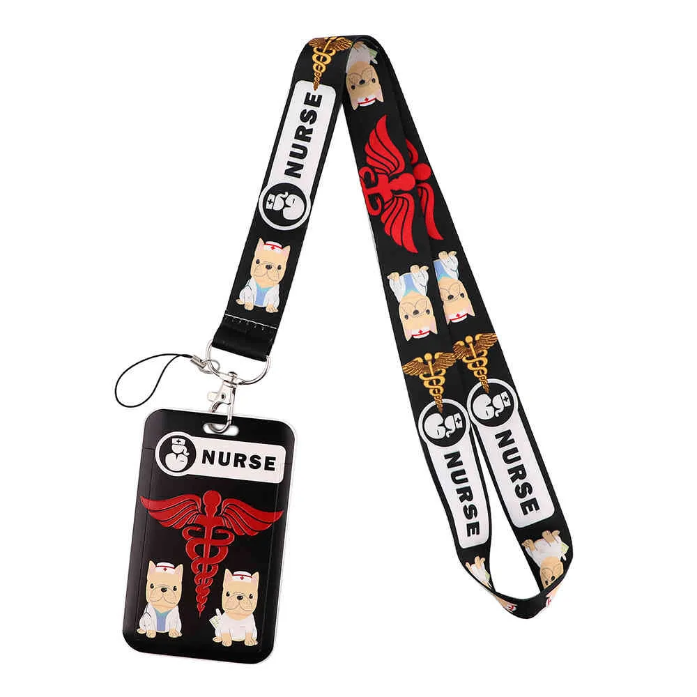 J2528 dessin animé mignon chien infirmière porte-clés clés Badge ID téléphone corde accessoires longe avec porte-carte couverture