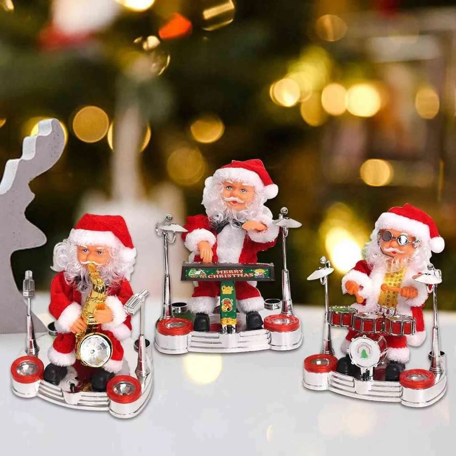 ドラムクリスマス人形ミュージカル感動的なフィギュアバッテリー操作装飾G09112189を演奏するサンタクロースを演奏するダンシングサンタクロース