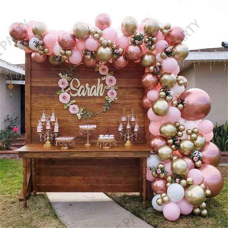 Chrome Rose Gold Balloons Garland Arch Kit Pink White Ballon for Baby Shower Wedding Birthday Party Decor Globos 211216