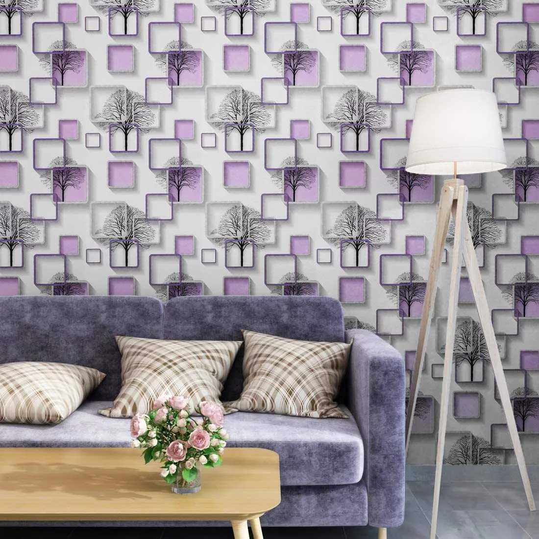 HDHome violet peler et coller arbres décoratifs imprimé papier peint auto-adhésif papier de contact amovible pour la décoration intérieure