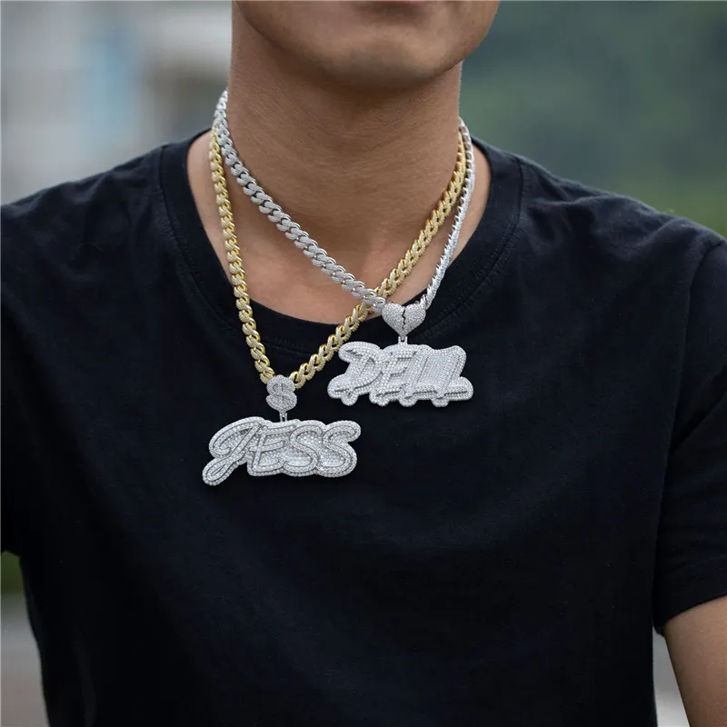 New Fashion Yellow White Gold Plated Bling Iced Out CZ DIY Custom Name Letter Necklace With 3mm 24inch Rope Chain for Men Women3040