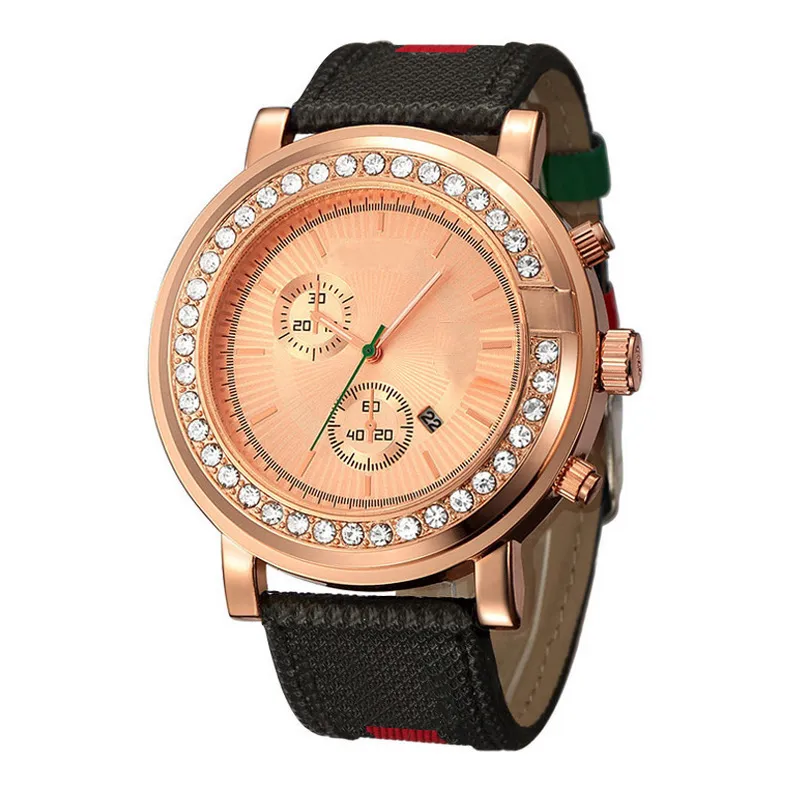 Modeklockor Kvinnor Män Big Dial Style Leather Strap Quartz Wrist Watch 13175T