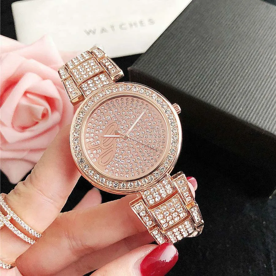 Brand Watches Women Lady Girl Diamond Crystal Big Letters Style Metal Steel Band Quartz Wrist Watch GS 419704519