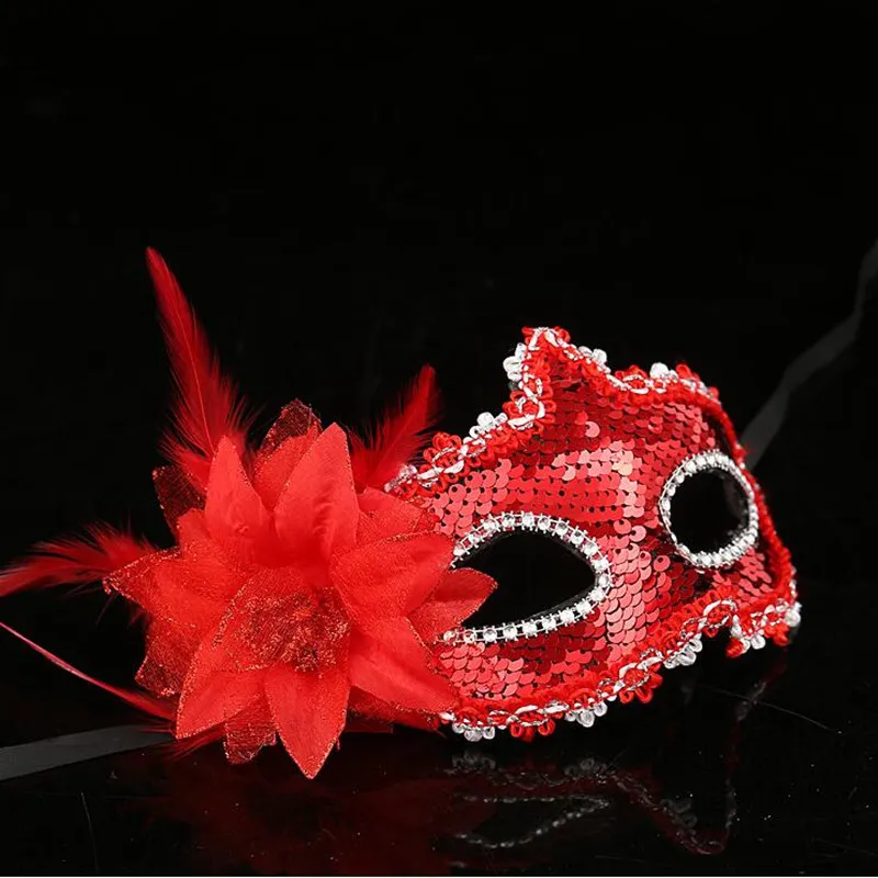 10 adet Renkli Sequins Çiçek Kadın Kız Masquerade Top Maskesi Dans Doğum Günü Partisi Karnaval Noel Sahne Noel
