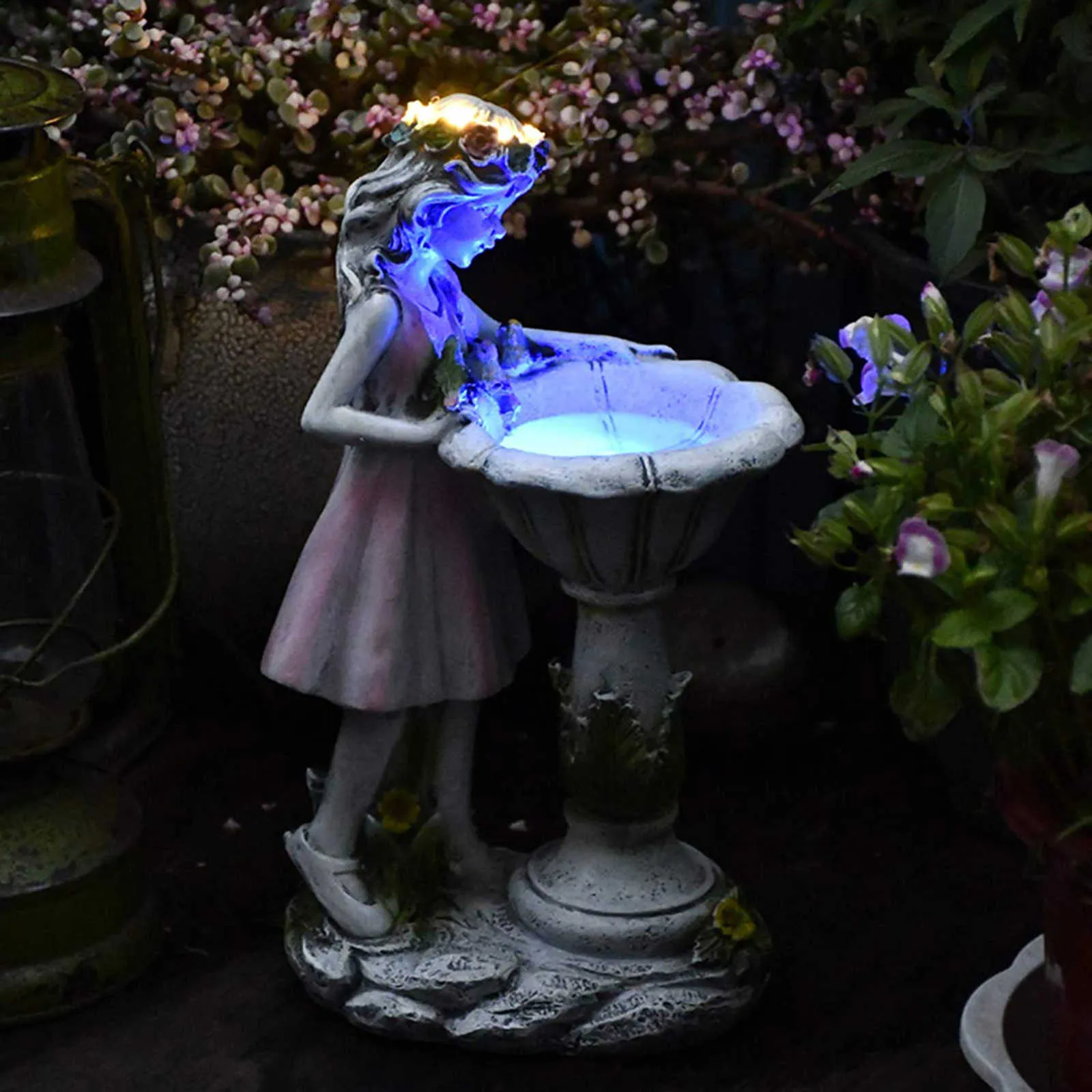 Bloemenfee Zonnedecoratie Hars Tuinbeeld Zonnelicht Glow in the Dark Yard Outdoor Sculptuur Engel Figuur Tuin Decor Q0182F