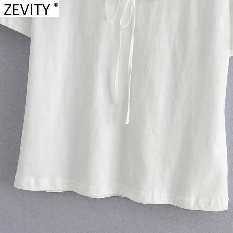 ZEVITY 여성 달콤한 캐주얼 캐주얼 화이트 티셔츠 여성 세련된 짧은 소매 여름 탑스 T695 210603