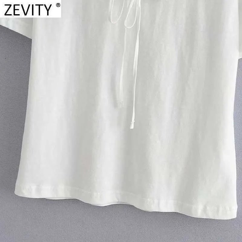 Zevity Women Sweet Cascading Ruffles Dekoration Casual White T-shirt Kvinna Chic Kortärmad Stickning Sommar Toppar T695 210603