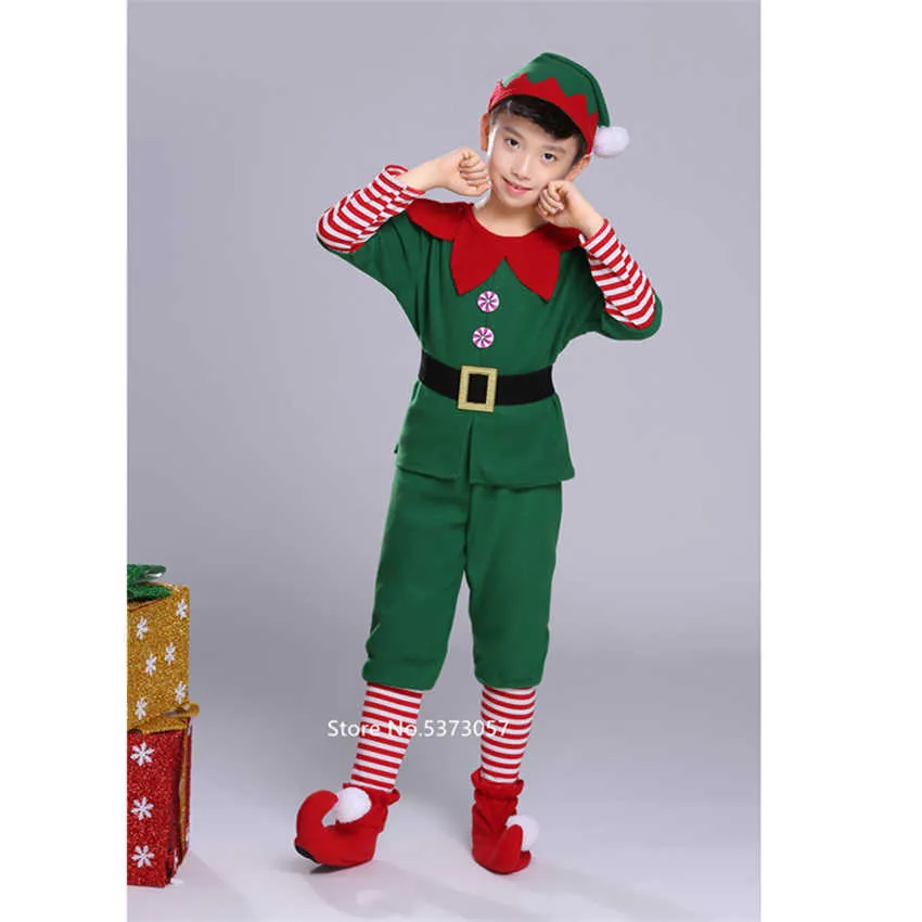 Boże Narodzenie Cosplay Halloween Kostiumy Dla Dzieci Chłopiec Dziewczyny Elf Grinch Dress Nowy Rok Xmas Carnival Party Santa Claus Z Kapeluszowym Prezentem Q0910