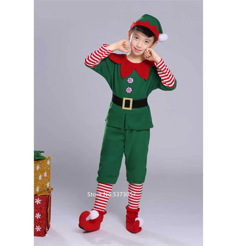 Jul cosplay halloween kostymer för barn pojke tjejer elf grinch klänning nyår xmas karneval parti santa claus med hatt gåva Q0910