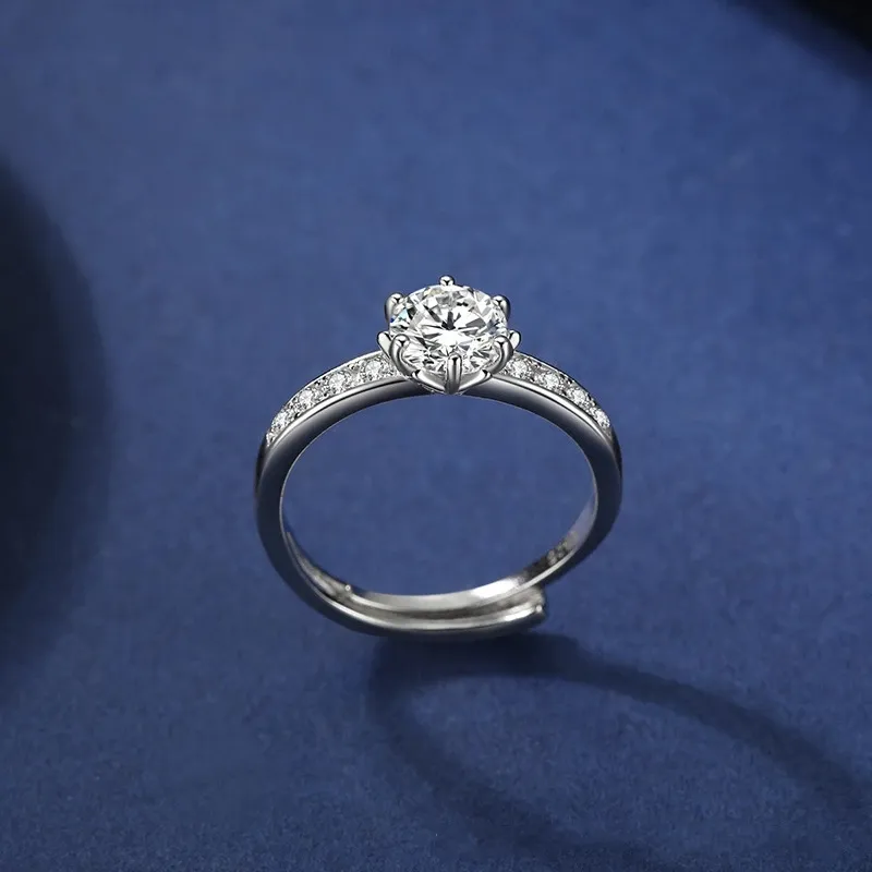 Корейская версия The Fashion Versatile S925, серебряное кольцо с платиновым покрытием, имитация муассана, блестящий цветок, микронабор, мульти-бриллианты2600