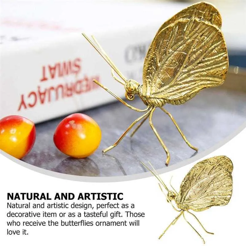 Living Room Desktop Golden Butterfly Decoration Butterflies Figurines Ornament Animals Sculpture Metal Crafts Home Decor 210804