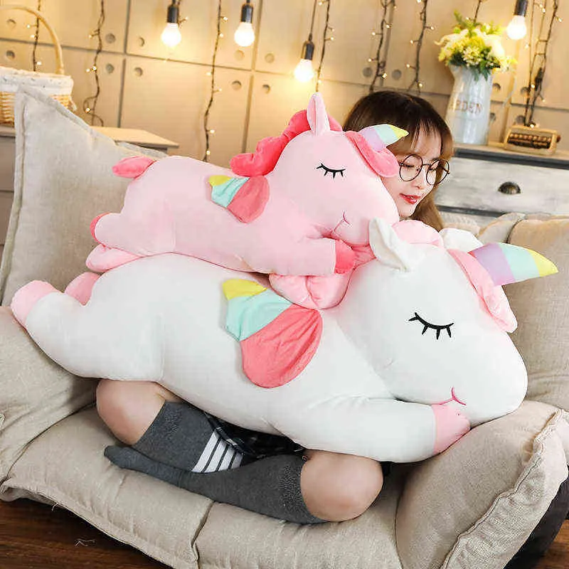 25-100cmKawaii Giant Unicorn Plush Toy Soft Stuffed Unicorn Soft Dolls Animal Horse Toys For Children Girl Pillow Birthday Gifts Y211119