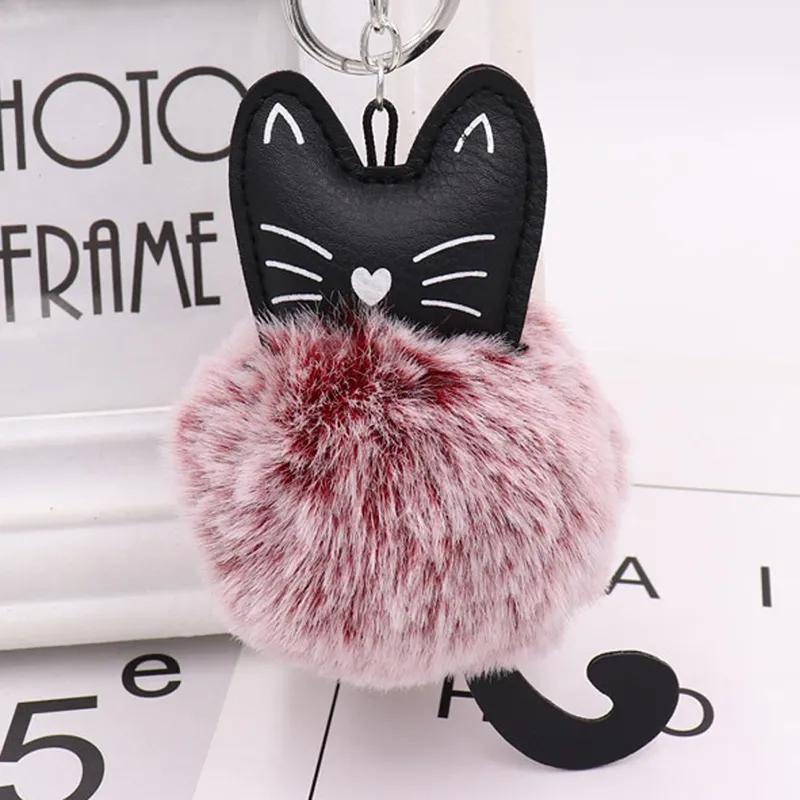 Cute Fur Cat Soft Pompom Animal Tail Hair Ball Keychain Ladies Car Bag Accessories Key Ring Mom Gift