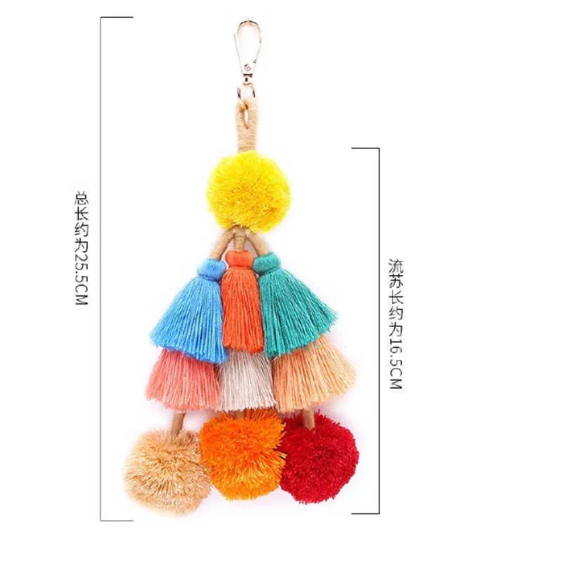 Porte-clés pompon à franges colorées faites à la main pour femmes sac accessoires style bohème porte-clés G1019