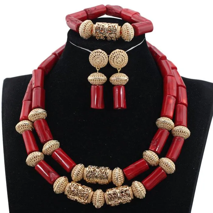 Orecchini Collana Ultimi gioielli Set Perline di corallo Nigeriano Matrimonio africano Bianco le donne Sposa CNR802301r