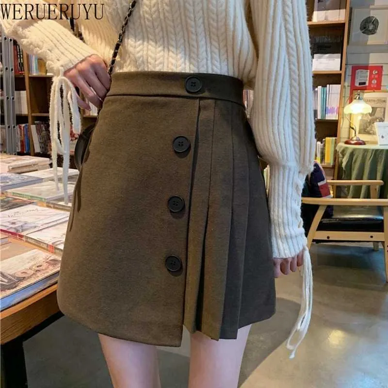 WERUERUYU Women Autumn And Winter Fashion high waist pleated irregular skirt Wind skirt Female Mini Skirts Short Under 210608