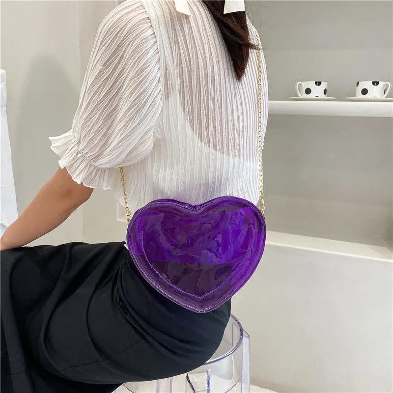 Evening Bags Women's Shoulder Crossbody Bag Small Heart Pure Color Transparent Jelly Metal Chain Whole 2021 Fashion Sweet260t