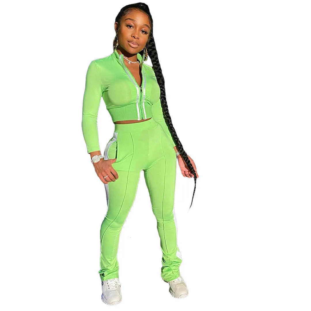 Womens Two Piece Set Designer Tracksuit Strip Zipper Jacket Long Sleeve Pants Sets Outfits Bodycon Sports Outfits 877-2