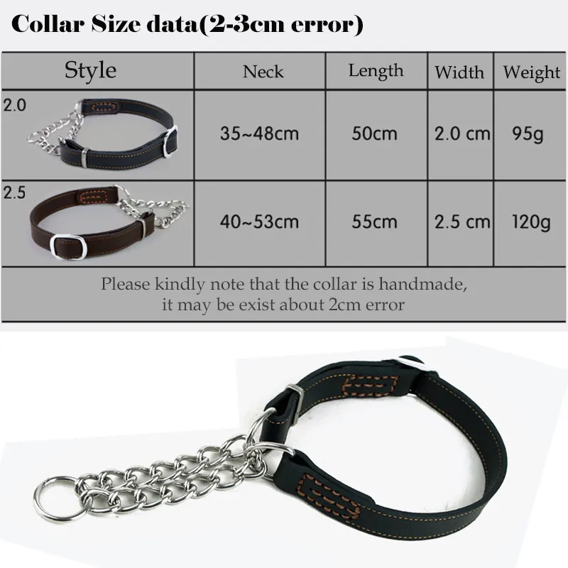 Elegant Genuine Leather Dog Training Collar Stainless Steel Chain Choke Collar for Big Large Dogs Pet Supplies Pet Accessories (4)