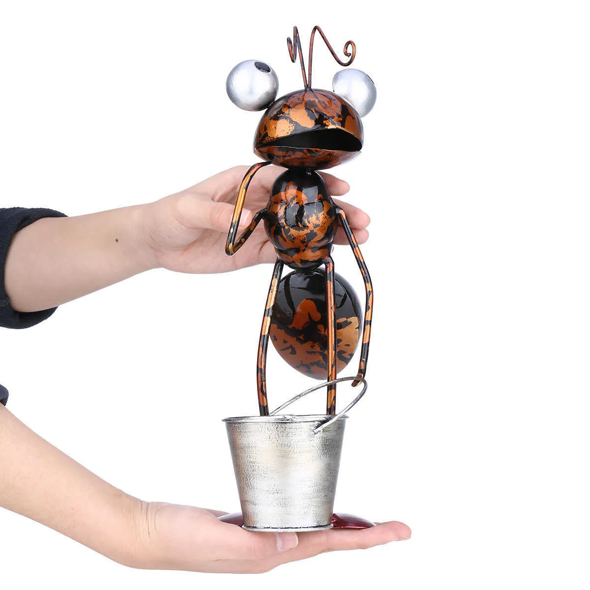 13Inch Ant Sculpture Iron Cartoon med avtagbar hinkträdgård eller skrivbordsdekor Succulent Flower Pot Trinket Lagring 2109244992139