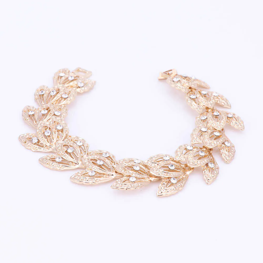 Smycken uppsättningar för kvinnor fina kristall halsband örhängen armband sätta afrikanska pärlor guld färg hängsmycke bröllopsklänning tillbehör h1022