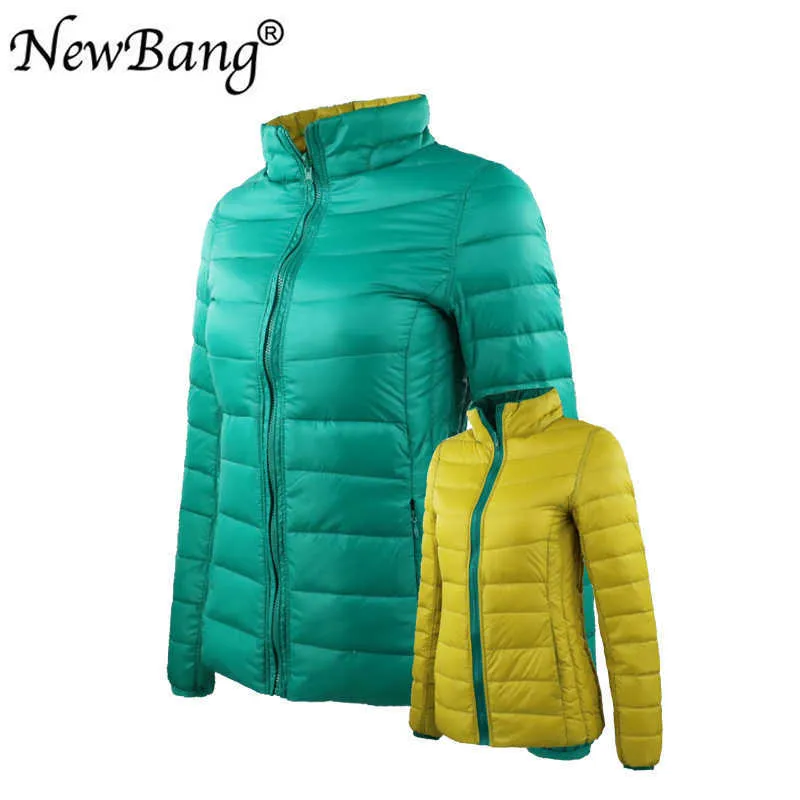 Bang 4XL 5XL 6XL Women's Down Coat Ultra Light Jacket Women With Carry Bag Travel Double Side Reversible Jackets Plus 210910