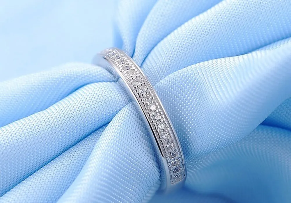 Kadın nişan yüzüğü küçük zirkonia elmas yarı sonsuzluk alyans katı 925 sterling gümüş söz yıldönümü halkaları r012213e
