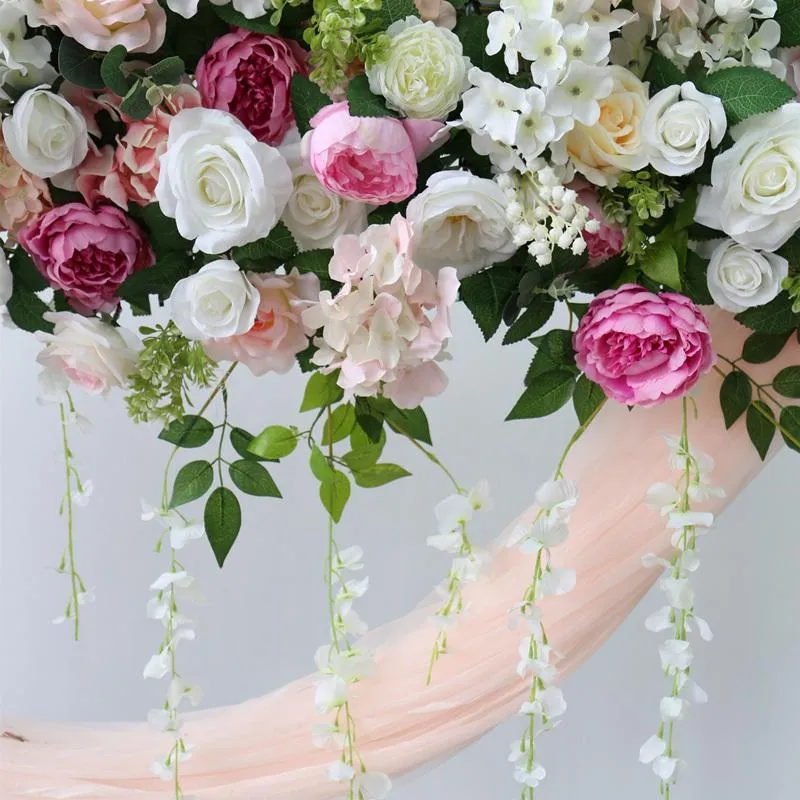 Dekorative Blumenkränze, individuelle rosa Hochzeit, Blumenarrangement, Bogen, künstliche Eckblumenrebe, Fenster, Einkaufszentrum, Party, 228 Jahre