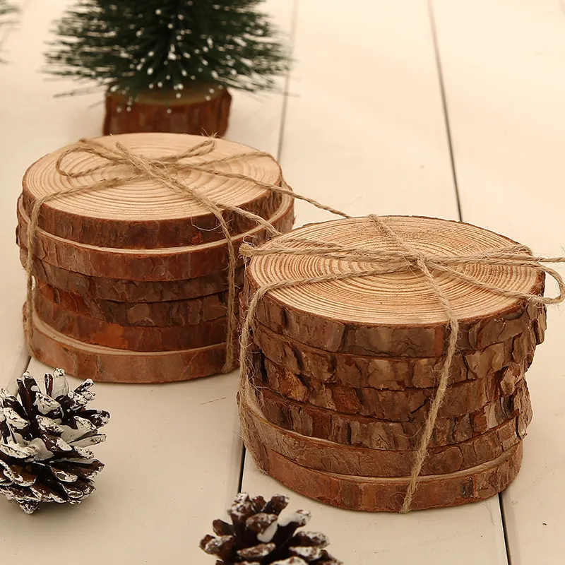 6pcslot Pine Wooden Chips Cut Pieces Wood Log Sheet Rustic Wedding Decor Party Centerpieces Vintage Country Style (1)