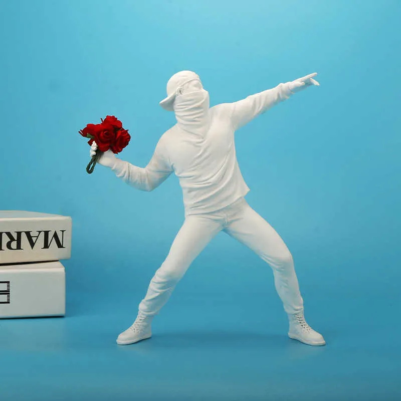 Estátuas de resina esculturas Banksy Flower estátua estátua de bombardeiro Acessórios para decoração de casa Modernos Feliz Colecionável 2102573138