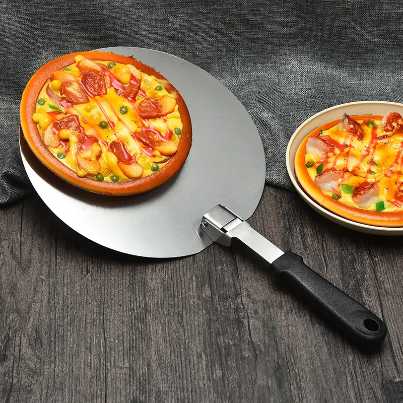 Pizza Shovel Spatula Plastic Handle Foldable Round Stainless Steel Non-Stick Pastry Paddle Kitchen Baking Cake Tools Accessories