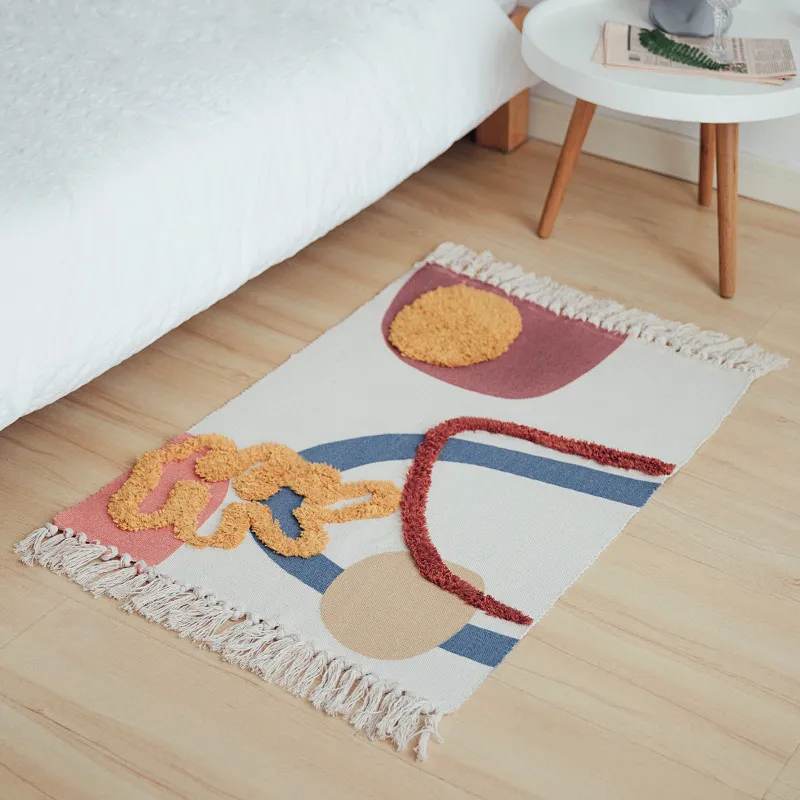 Handgewebte, bedruckte Teppiche aus Marokko-Baumwolle, getuftete Quasten mit Anti-Rutsch-Pad, Überwurf, maschinenwaschbar, Badematte, Fußmatte, Teppich Y200527