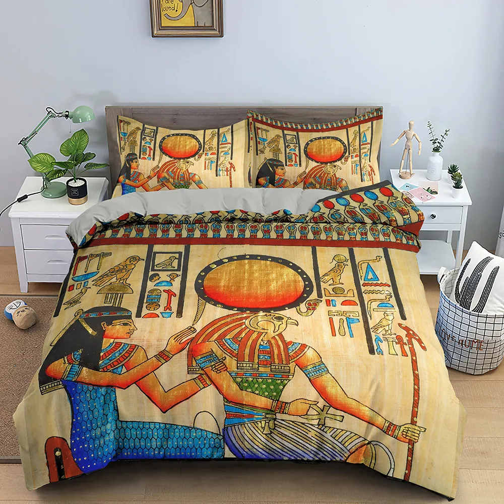 Egyptiska sängkläder Set Forntida Egypten Civilisation Duvet Cover Characters Home Textiles sängkläder 2 / 210309