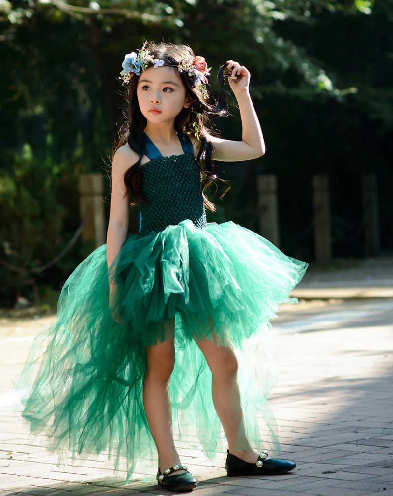 Orman Şık Çocuk Örme Tutu Elbise Yeşil Prenses Mermaid + Geyik Kafa 3 Adet Giyim Seti POTRAGY GÖRÜNTÜ 210529