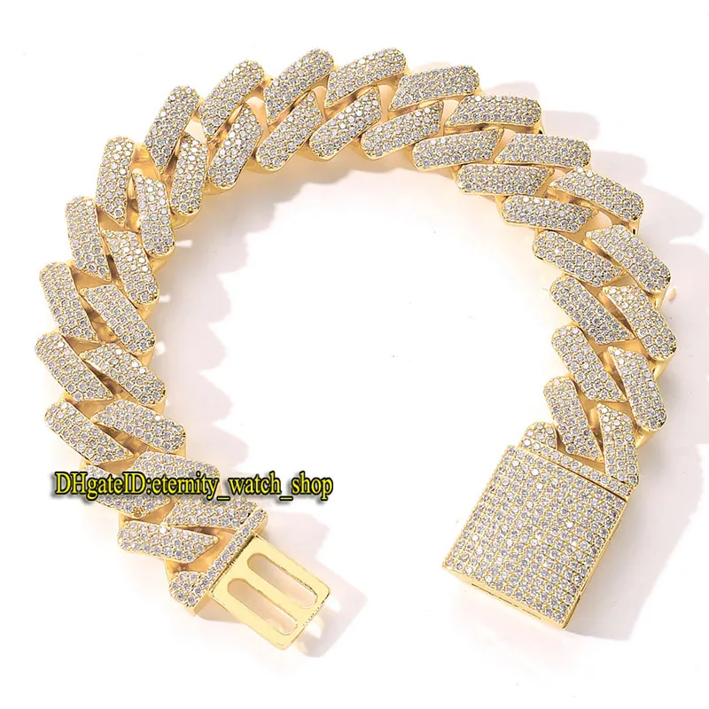 Europeiska och amerikanska CZ -diamant inlagd 20mm Solid Big Gold Cuban Chain Full of Diamonds Big Box Buckle Mens Armband Iced Out Cub7473239