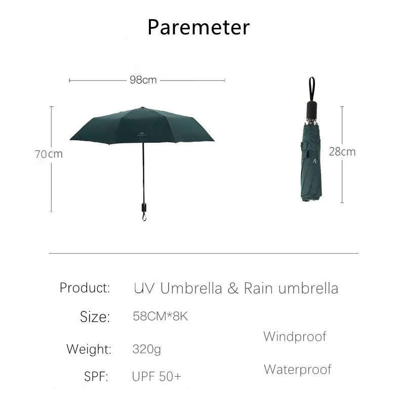 Portable Pliant Hommes Parapluie Pluie Femmes Protection Solaire UV Parasol Parasol 8K Coupe-Vent Paraguas