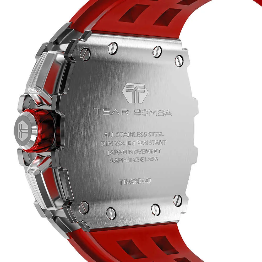 TSAR BOMBA Orologio da uomo Top Brand Luxury Tonneau Design 50M Orologio da polso impermeabile in acciaio inossidabile Orologio cronografo sportivo uomo 212891