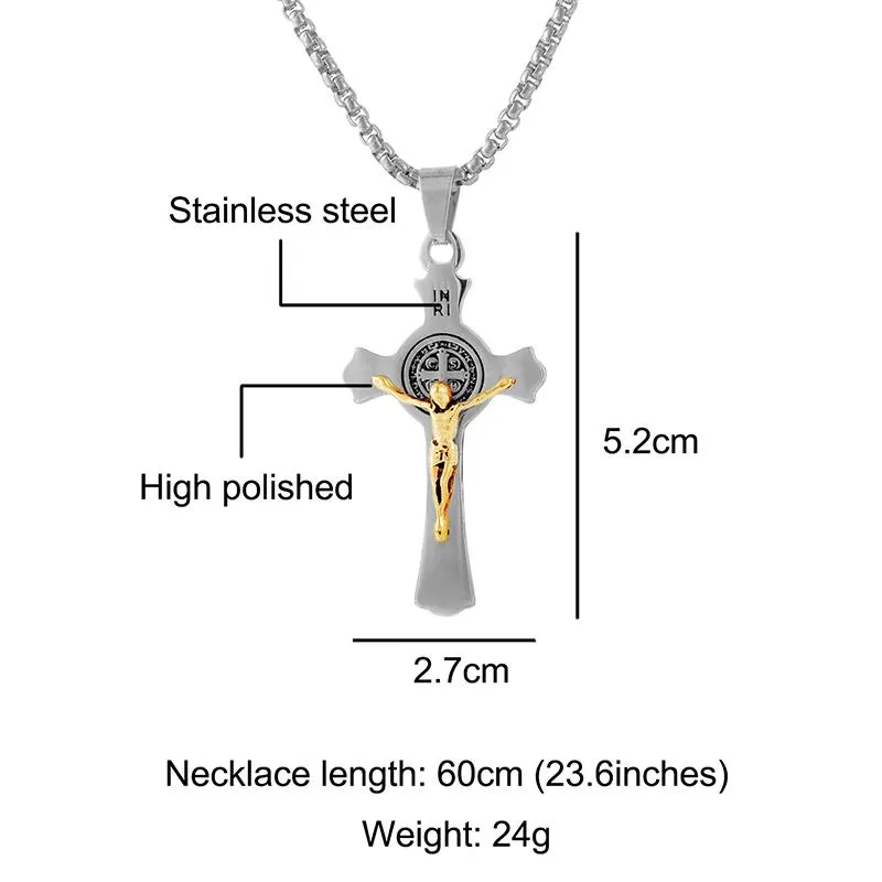 Colliers de pendentif Inri Jesus croix pendentifs Exorcisme en acier inoxydable St Benedict Crucifix Collier pour hommes bijoux299r