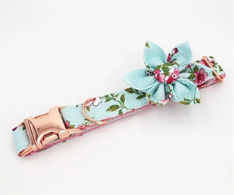 Girl Dog Collar Flower en riem set voor huisdierkat met roségouden metalen gesp y200515