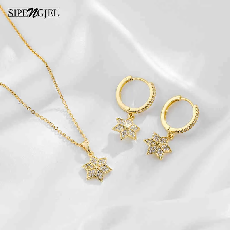Fashion Cubic Zircon six Pendant Necklace Gold Sliver Color star choker Neckalce For Women Jewelry Gift 2020