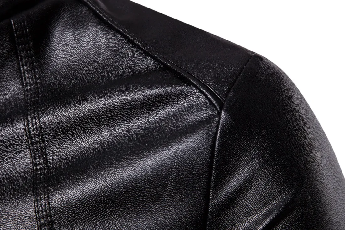 Mens Biker Moto Куртка Стенд Воротник Мотоцикл Искусственная Кожа Повседневные Куртки Мода Мужской Черный PU Пальто с длинным рукавом Большой Размер 5XL