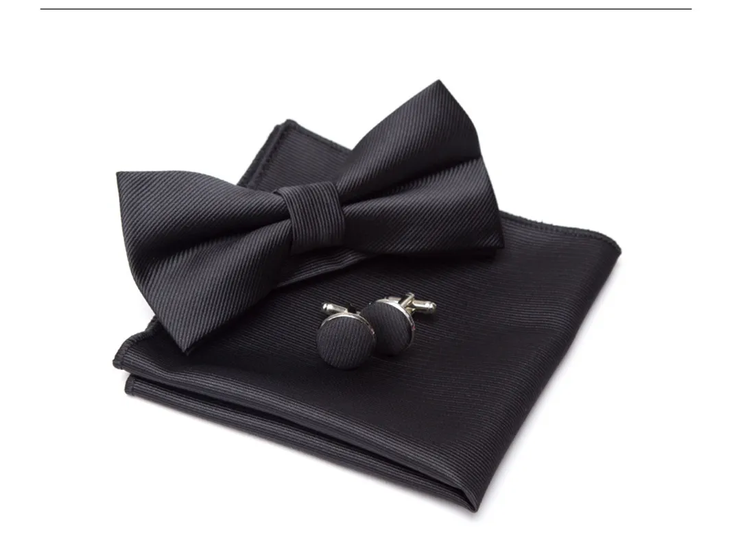 Herren Bowtie Taschentuch Manschettenknöpfe Set Solide Mode Schmetterling Krawatten für Männer Krawatte Party Mann Geschenk Hochzeit Kleid Zubehör