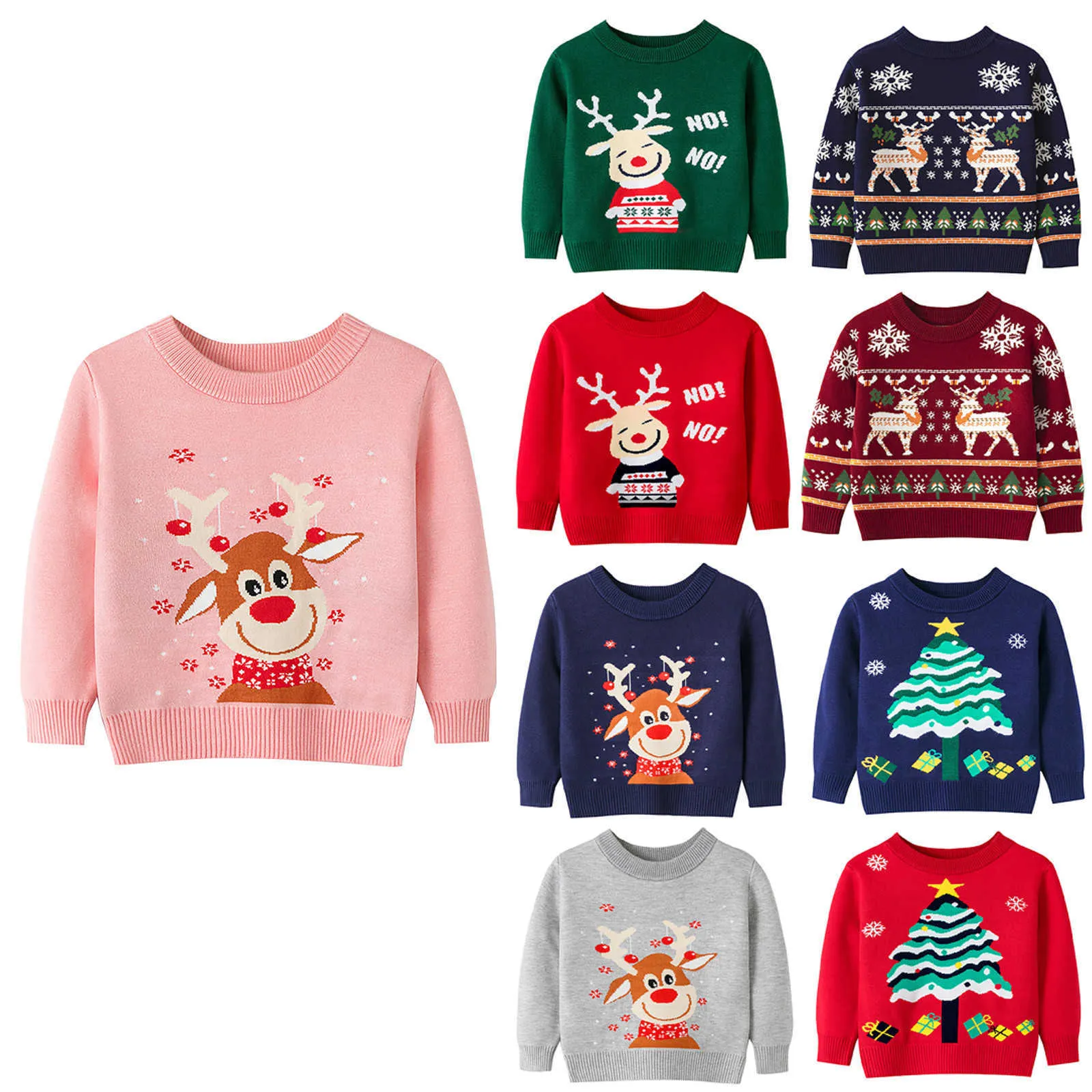 Maluch Młodzież Teen Boys Girls Christmas Cartoon Knit Print sweter Knitwear 2021 Wiosna Jesień Niemowlę Odzież Baby Y1024