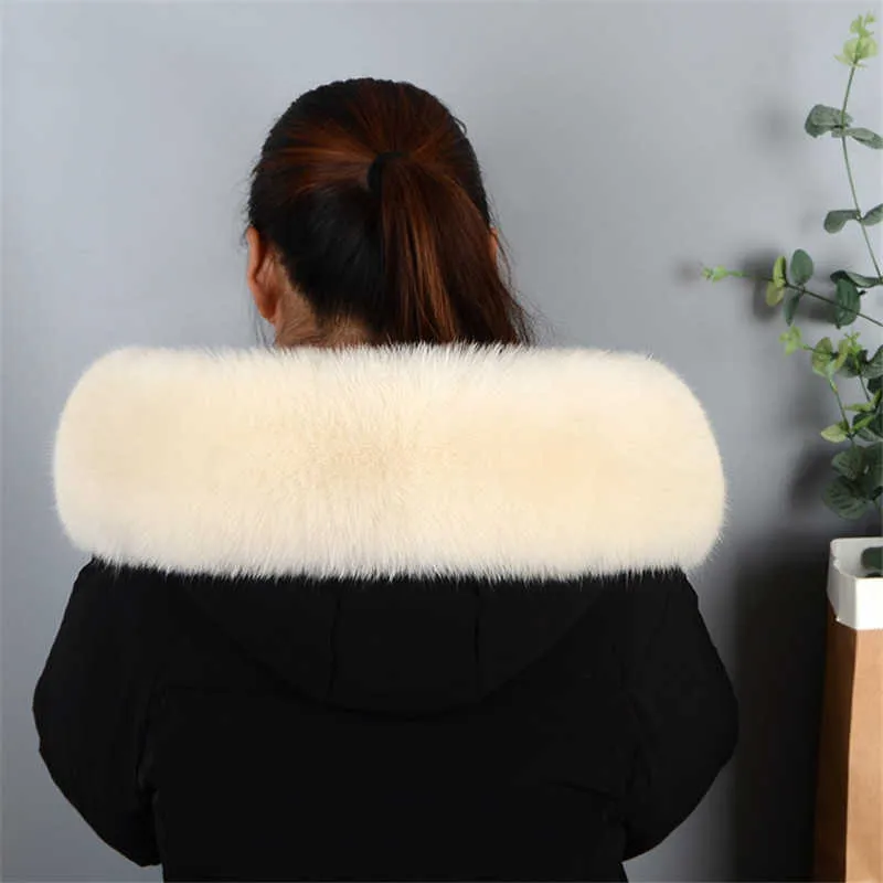 Luxury Winter 100% Real Fox Fur Collar Scarves for Women Coat Hood Warm Fox Straight Collar Scarf Trim Large Fur Shawl H0923