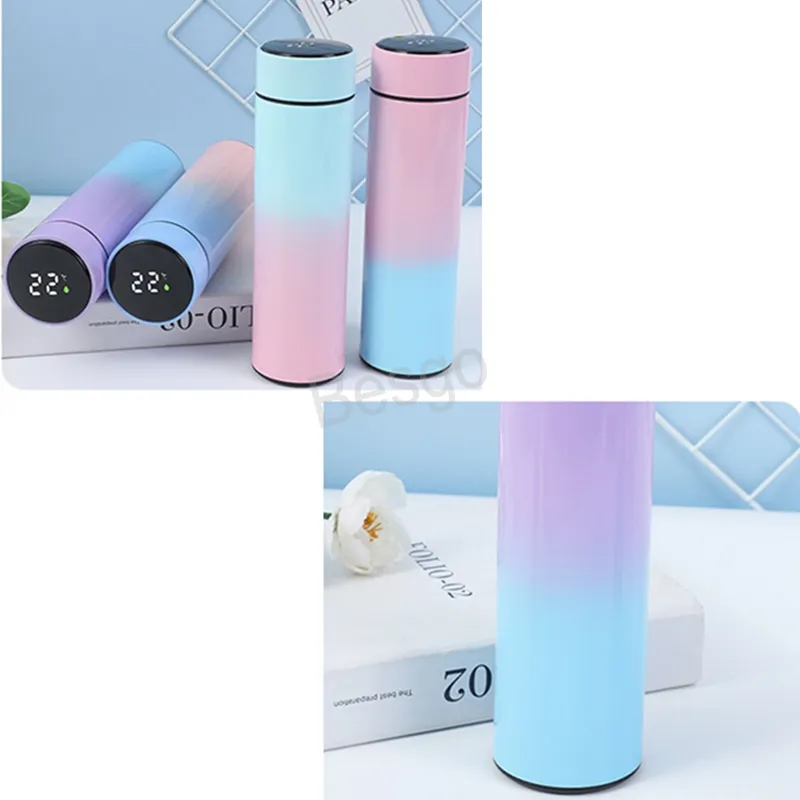 LED stal nierdzewna Thermos Cup Gradient Color Przechowywać ciepłe butelki wody Wyświetlacz Temperatury Sport Outdoor Sport Smart Izolacyjny Kubek BH5499 Wly